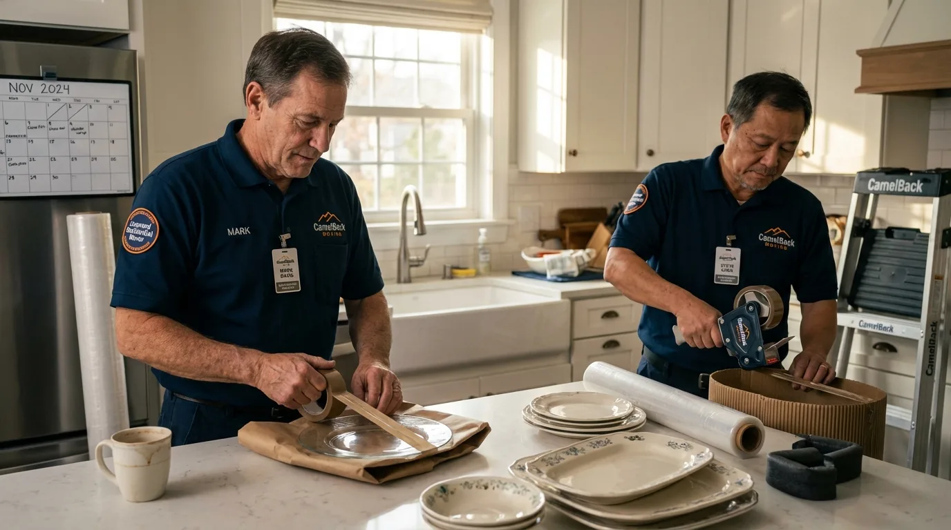 Professional crew packing kitchen dishware in Napoleon, MI